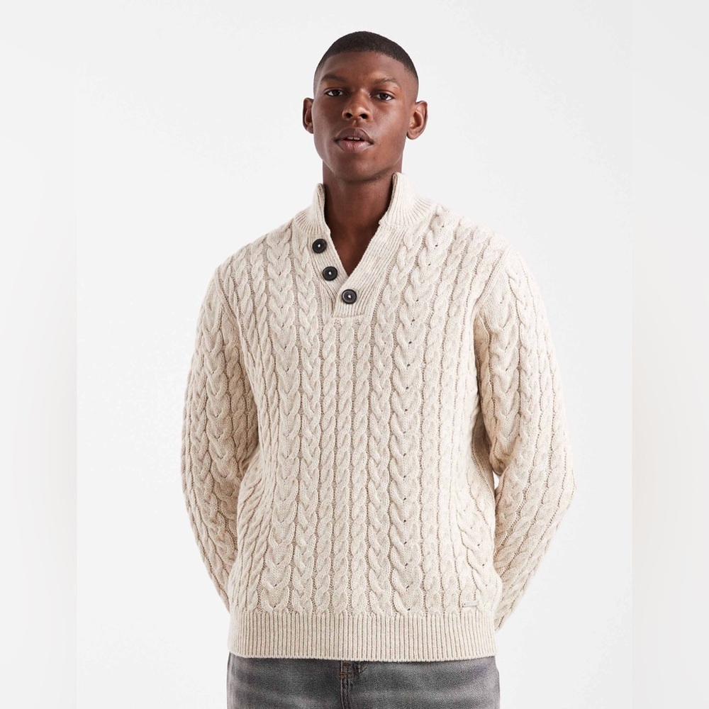 Threadbare mock neck knit sweater in taupe and stone Size Larger